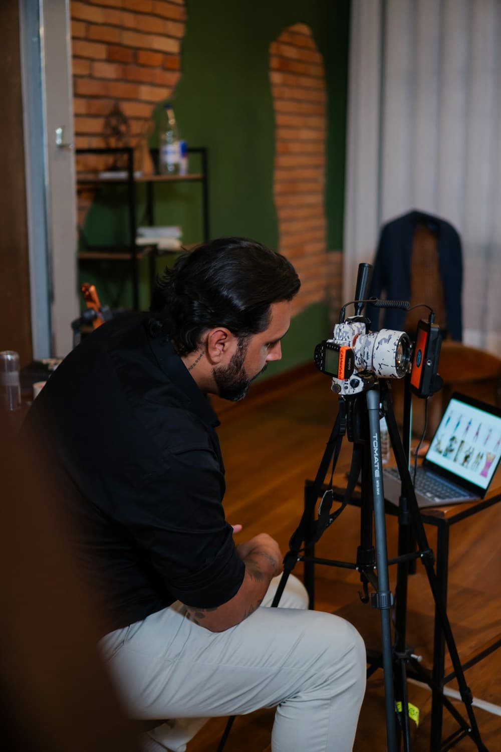 A content creator filming with a professional camera setup
